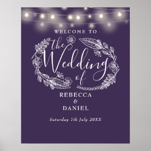 Affiche Enseigne de bienvenue de mariage avec guirlande fl