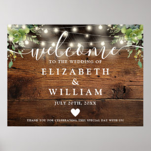 Affiche Enseigne de bienvenue de mariage avec guirlande lu