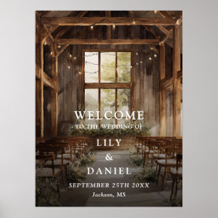 Affiche Enseigne de bienvenue de mariage avec guirlande lu