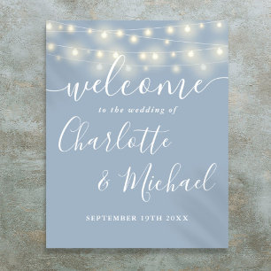 Affiche Enseigne de bienvenue de mariage avec guirlande lu