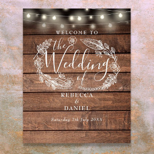 Affiche Enseigne de bienvenue de mariage avec guirlande lu