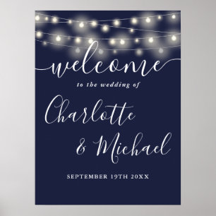 Affiche Enseigne de bienvenue de mariage avec guirlande lu