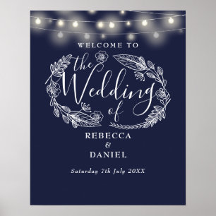 Affiche Enseigne de bienvenue de mariage avec guirlande lu