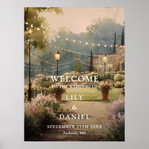 Affiche Enseigne de bienvenue de mariage avec guirlande lu