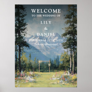 Affiche Enseigne de bienvenue de mariage avec guirlande lu