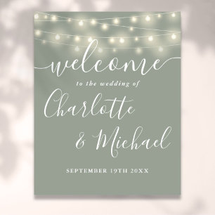 Affiche Enseigne de bienvenue de mariage avec guirlandes v