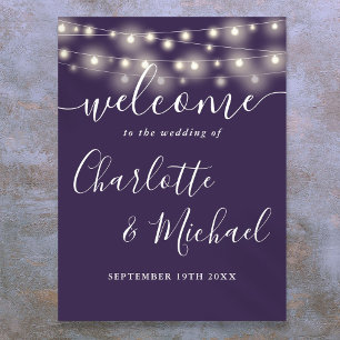 Affiche Enseigne de bienvenue de mariage avec guirlandes v