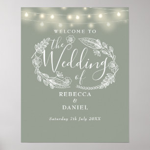 Affiche Enseigne de bienvenue de mariage avec guirlandes v