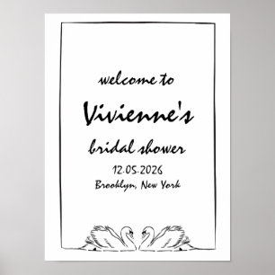 Affiche Enseigne de bienvenue de mariage chic avec cygnes 