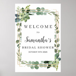 Affiche Enseigne de bienvenue de mariage dorée succulente 