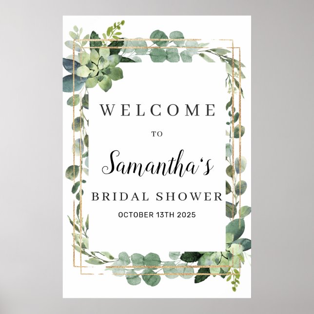 Affiche Enseigne de bienvenue de mariage dorée succulente  (Devant)