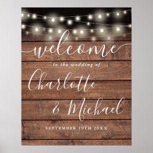 Affiche Enseigne de bienvenue de mariage en bois rustique