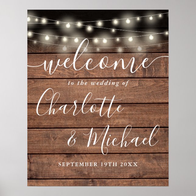 Affiche Enseigne de bienvenue de mariage en bois rustique  (Devant)