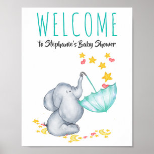 Affiche Enseigne de Bienvenue Éléphant Lune et Étoiles Bab