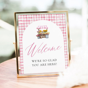 Affiche Enseigne de bienvenue en vichy rose Frais du March