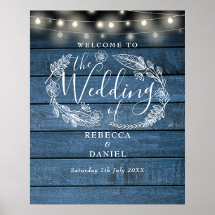 Affiche Enseigne de bienvenue mariage avec guirlande lumin
