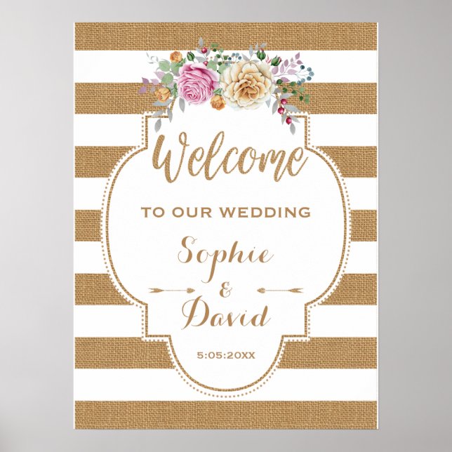 Affiche ENSEIGNE DE BIENVENUE Mariage Fleurs Rustiques Toi (Devant)