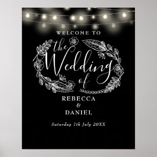 Affiche Enseigne de bienvenue mariage guirlande lumineuse 