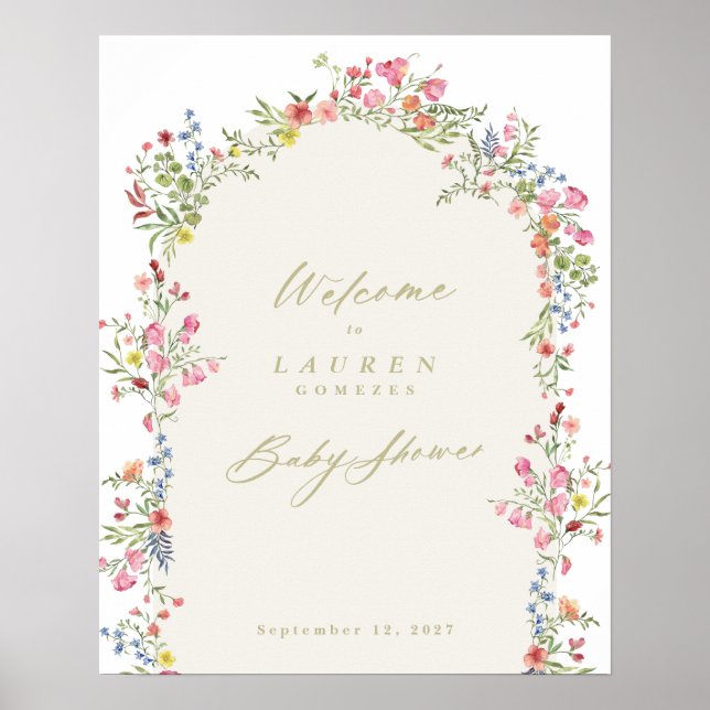 Affiche enseigne de bienvenue pour baby shower délicate fl (Devant)
