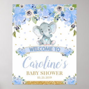 Affiche Enseigne de bienvenue pour baby shower éléphant ga