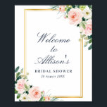 Affiche enseigne de bienvenue pour une baby shower élégant<br><div class="desc">Un design floral avec de belles fleurs aquarelles rose pâle. Le texte et les couleurs sur ce panneau peuvent être modifiés.</div>