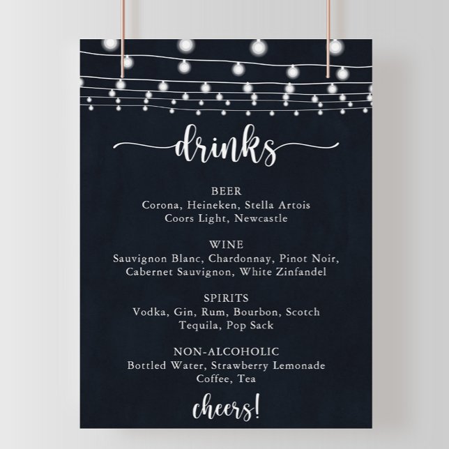 Affiche Enseigne de boissons de mariage avec guirlande lum (Créateur téléchargé)