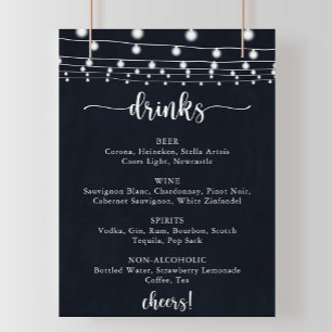 Affiche Enseigne de boissons de mariage avec guirlandes ru