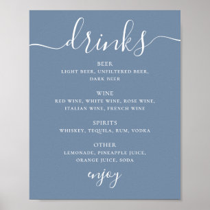 Affiche Enseigne de boissons de mariage bleu poussiéreux s