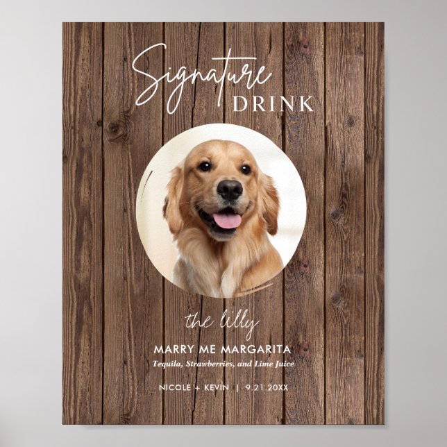 Affiche Enseigne de boissons de mariage de chien imprimabl (Devant)
