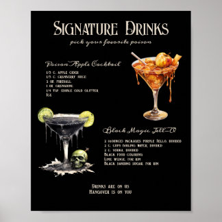 Affiche Enseigne de boissons de signature de mariage gothi