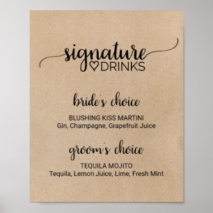 Affiche Enseigne de boissons signature simple faux kraft