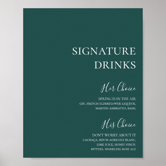 Affiche Enseigne de boissons signature vert foncé (Devant)