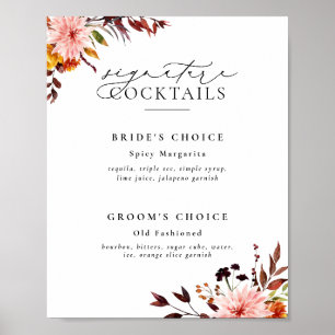 Affiche Enseigne de boissons signatures florales d'automne
