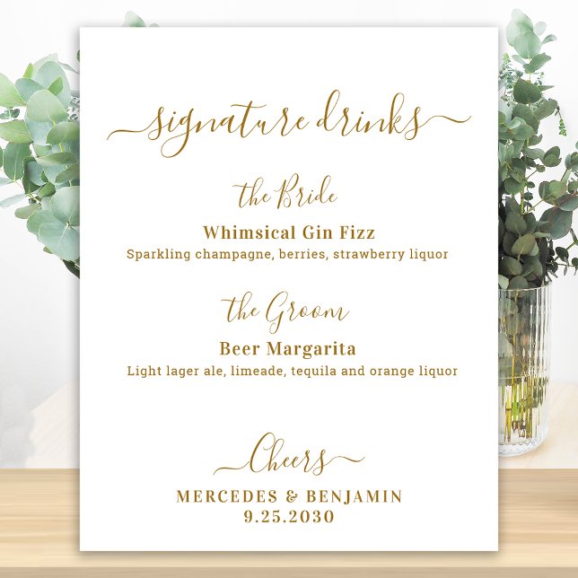 Affiche Enseigne de boissons signatures or mariage personn (Créateur téléchargé)