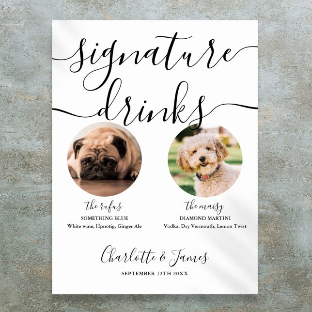 Affiche Enseigne de boissons signatures pour mariage de ch (Pet Dog Wedding Signature Drinks Sign)