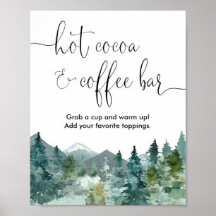 Affiche Enseigne de cacao chaud et de café montagnes rusti