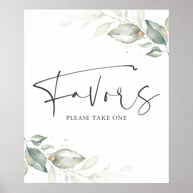 Affiche Enseigne de cadeaux de feuilles vertes et dorées à (Devant)