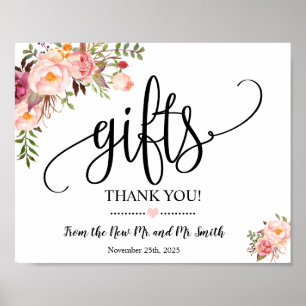 Affiche Enseigne de cadeaux douche de mariage réception fl