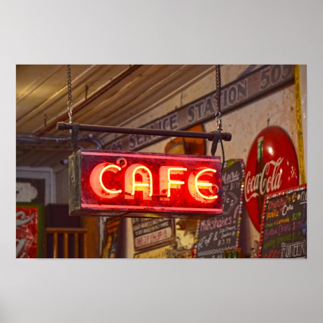Affiche Enseigne de café au néon, Jefferson, Texas (Devant)