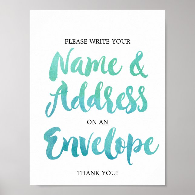 Affiche Enseigne de calligraphie à l'aquarelle Adresser un (Devant)
