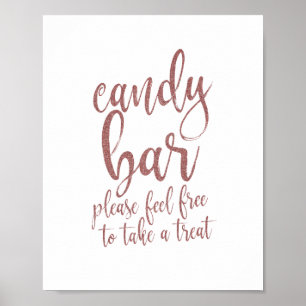 Affiche Enseigne de Candy Bar Rose Gold Pailleté Script 8x