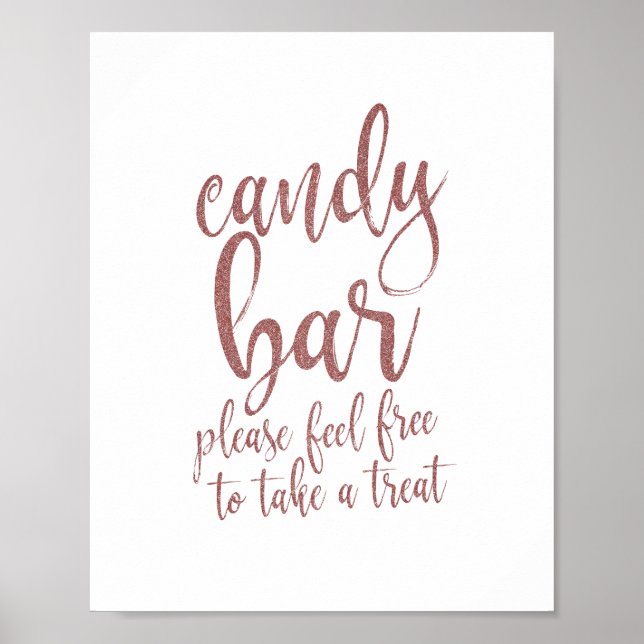 Affiche Enseigne de Candy Bar Rose Gold Pailleté Script 8x (Devant)