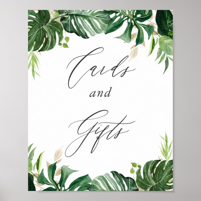 Affiche Enseigne de Cartes et Cadeaux à Feuilles Tropicale (Devant)