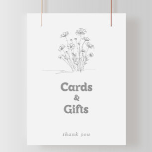 Affiche Enseigne de Cartes et Cadeaux Fleur Sauvage Grise
