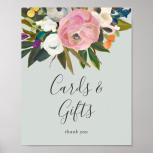 Affiche Enseigne de Cartes et Cadeaux Floraux Peints