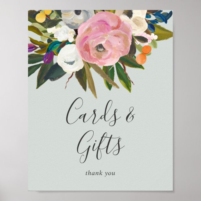 Affiche Enseigne de Cartes et Cadeaux Floraux Peints (Devant)