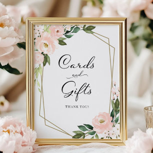 Affiche Enseigne de Cartes et Cadeaux Géométriques en Or à
