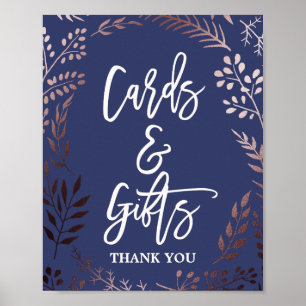 Affiche Enseigne de Cartes et Cadeaux Rose Gold et Bleu Ma