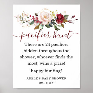 Affiche Enseigne de chasse à la tétine florale or rose de 