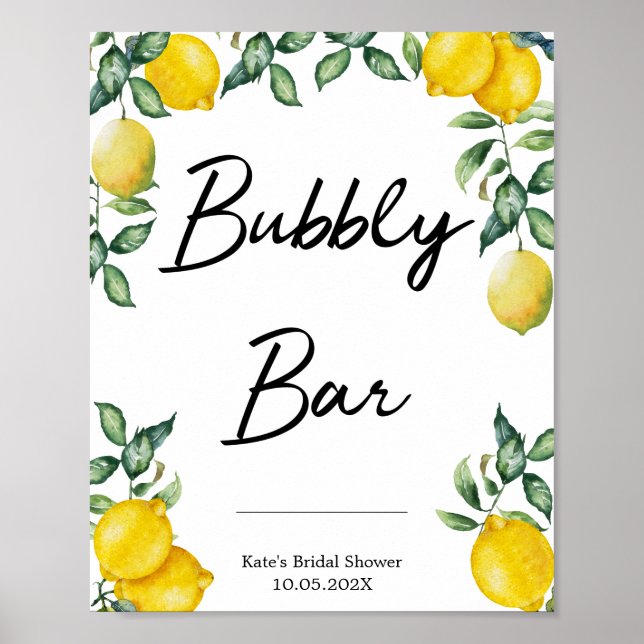 Affiche Enseigne de citrons personnalisée Bubbly Bar (Devant)
